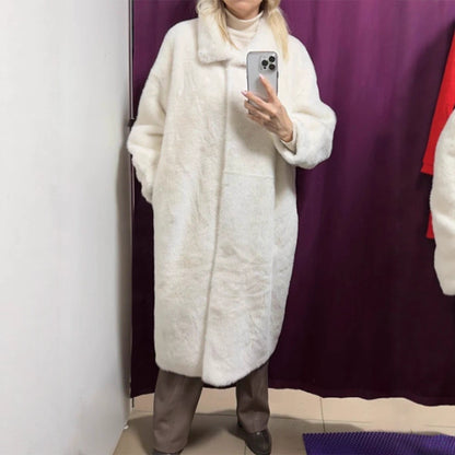 Women's Maxi Faux Fur Coat with Oversized Cut and Patch Pockets EVA-US
