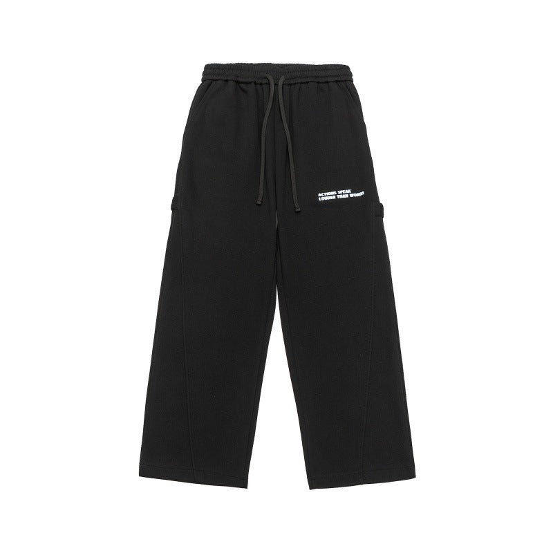 Unisex Wide Cropped Sweatpants in Cargo Style with Drawstring Waistband and Patch Pockets