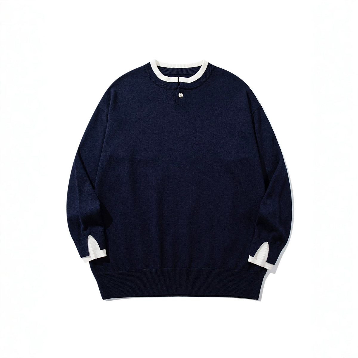 Unisex Oversize knit pullover with short Henley button placket and thumb hole cuffs EVA-US