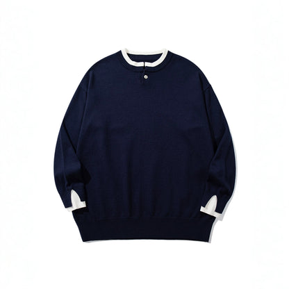 Unisex Oversize knit pullover with short Henley button placket and thumb hole cuffs EVA-US