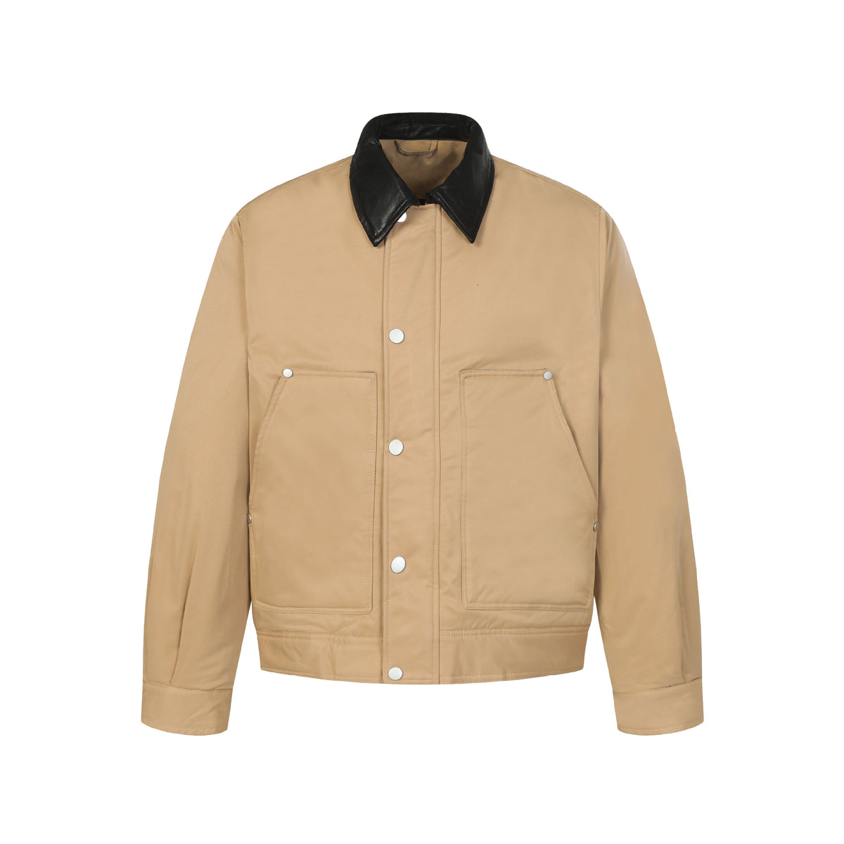 Unisex Short Boxy Quilted Blouson Jacket with Contrasting Leather-Look Collar EVA-US