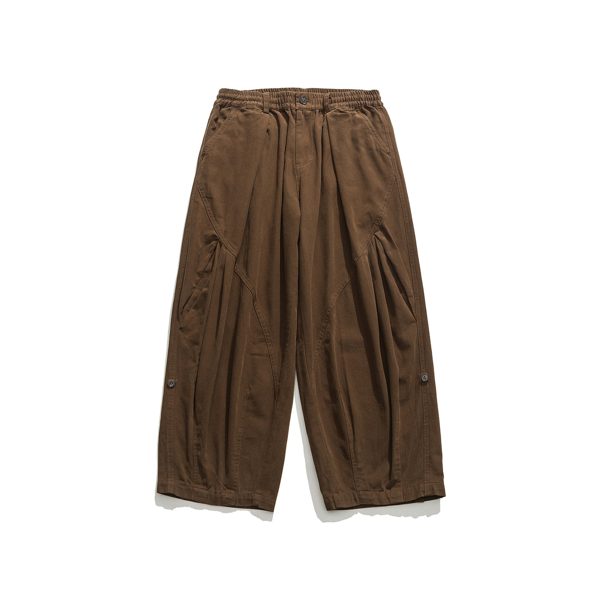 Women's wide utility cargo pants with elastic waistband and decorative pleats