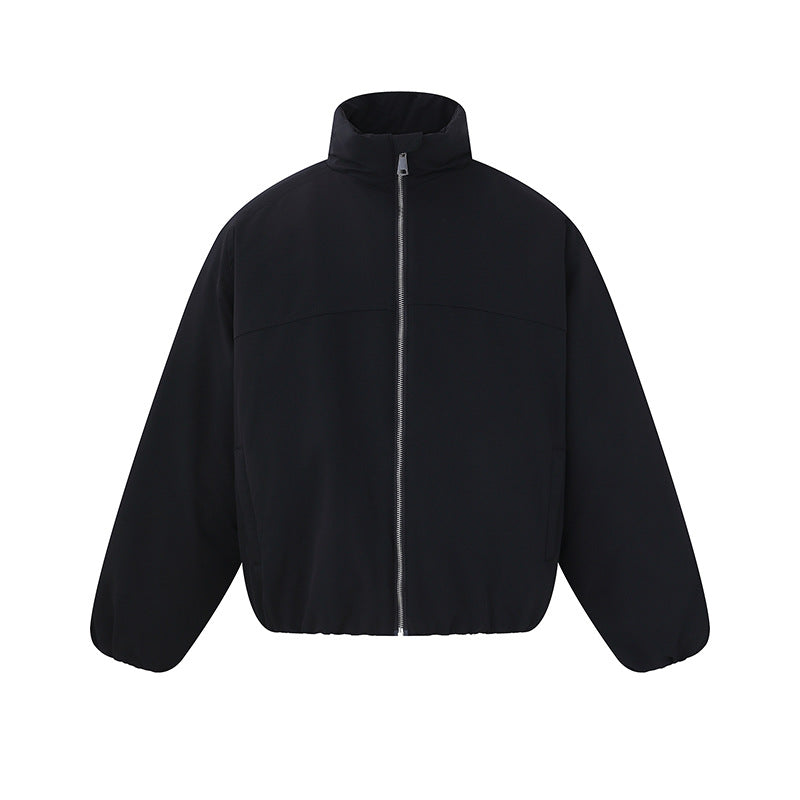 Unisex Lightweight Boxy Puffer Jacket with High Stand-Up Collar and Elastic Hem EVA-US