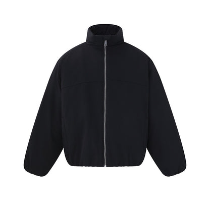 Unisex Lightweight Boxy Puffer Jacket with High Stand-Up Collar and Elastic Hem EVA-US