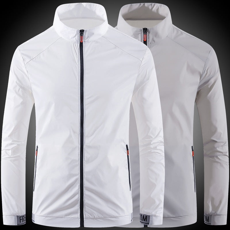 Men's nan ultra-light windproof casual jacket with stand-up collar, concealed zipper, and zippered pockets EVA-US