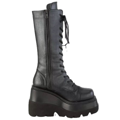 Women High-Quality Lace-Up Boots with Platform Heel and Side Zipper