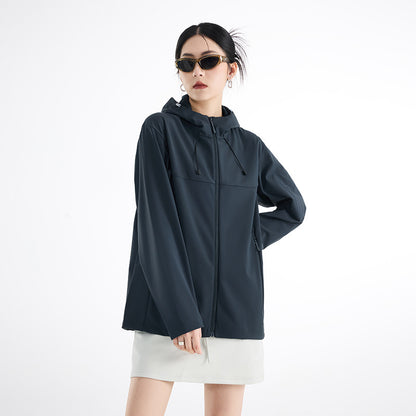 Women's Breathable Softshell Rain Jacket with Hood, Windproof and Minimalist Tech Look EVA-US