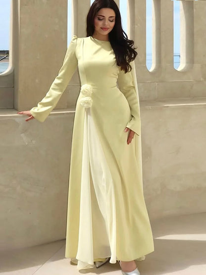 Women's evening dress with cape sleeves, tailored silhouette and decorative flower detail EVA-US