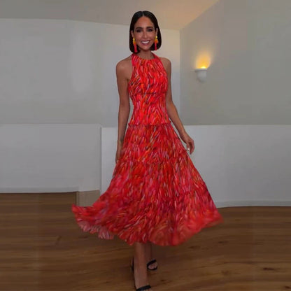 Women's Two-Piece Midi Dress Set with Fitted Midi Dress and Short Bolero with Emphasized Shoulder EVA-US