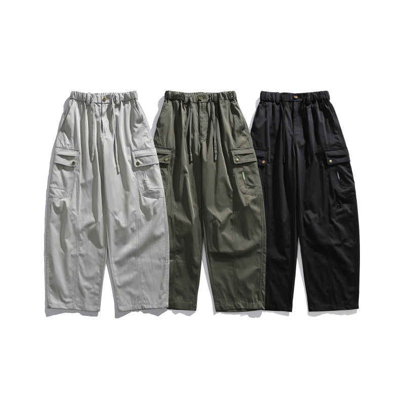 Men's cargo pants with elastic waistband, drawstring, and multiple utility pockets EVA-US