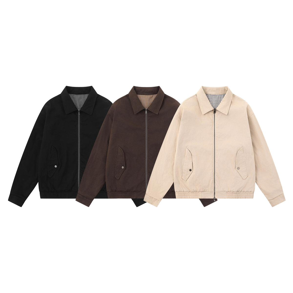 Men's Boxy Canvas Blouson Jacket with Zipper, Flap Pockets and Elastic Hem EVA-US