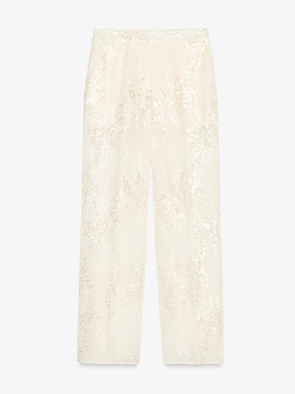 Women's wide sequin pants with high waistband and flowing leg EVA-US