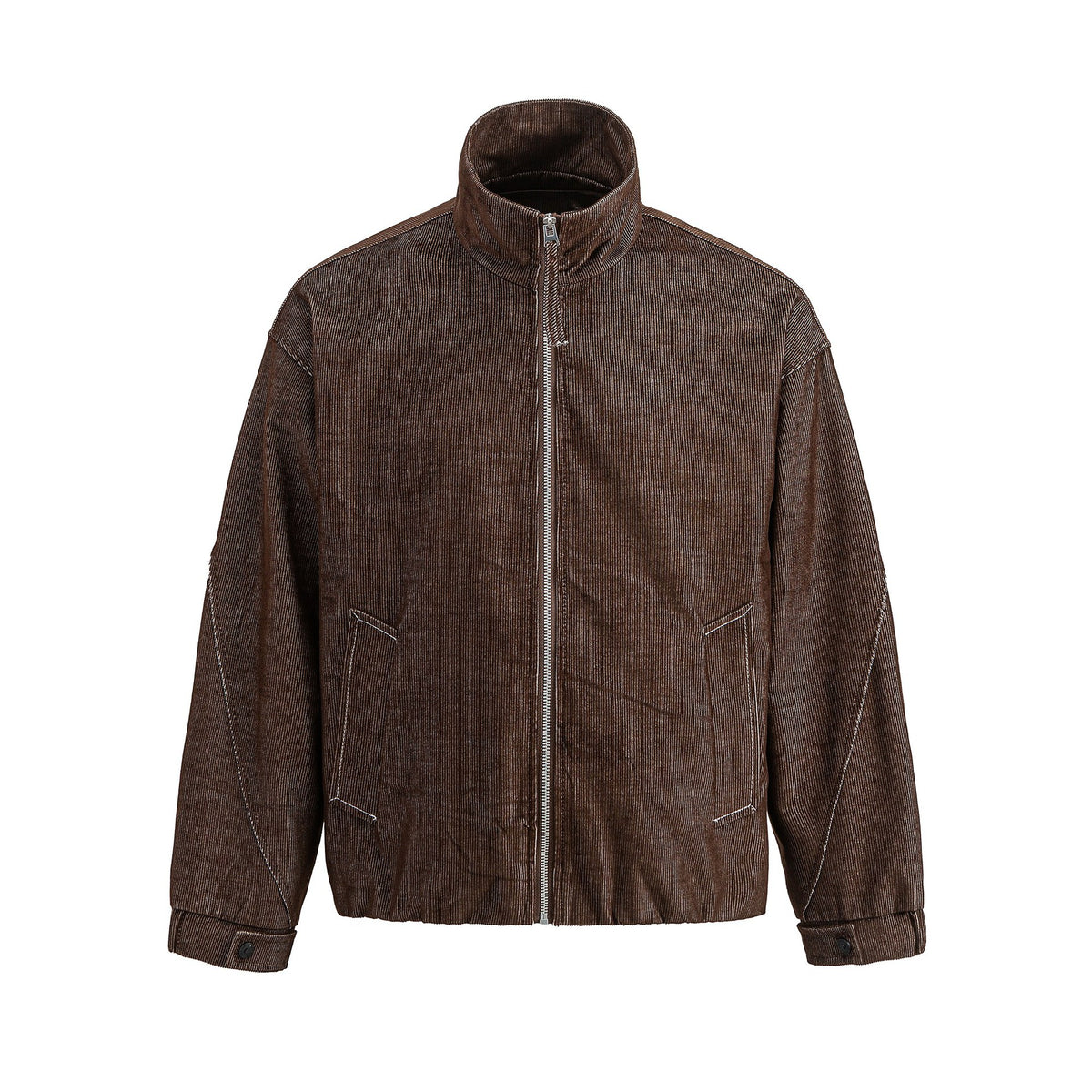 Unisex Short Cord Boxy Blouson with Stand Collar, Continuous Zipper and Elastic Hem EVA-US