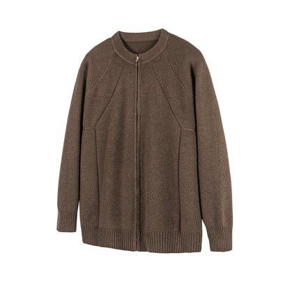Unisex Boxy Knit Zip Jacket with Zipper and Structured Seam EVA-US