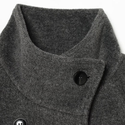 Women Short Peacoat with Double Breasted, High Standing Collar, Shoulder Epaulettes and Adjustable Cuffs EVA-US