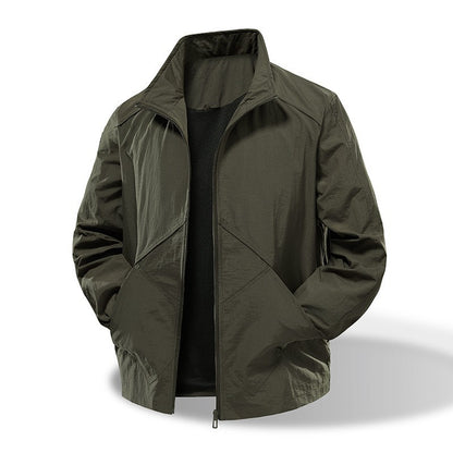 Men's Lightweight Windbreaker Outdoor Jacket with Stand Collar, Two-way Zipper and Concealed Pockets EVA-US