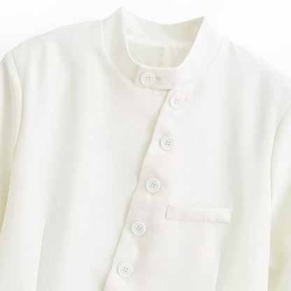 Women's asymmetrical buttoned short blazer with stand-up collar and patch pockets EVA-US