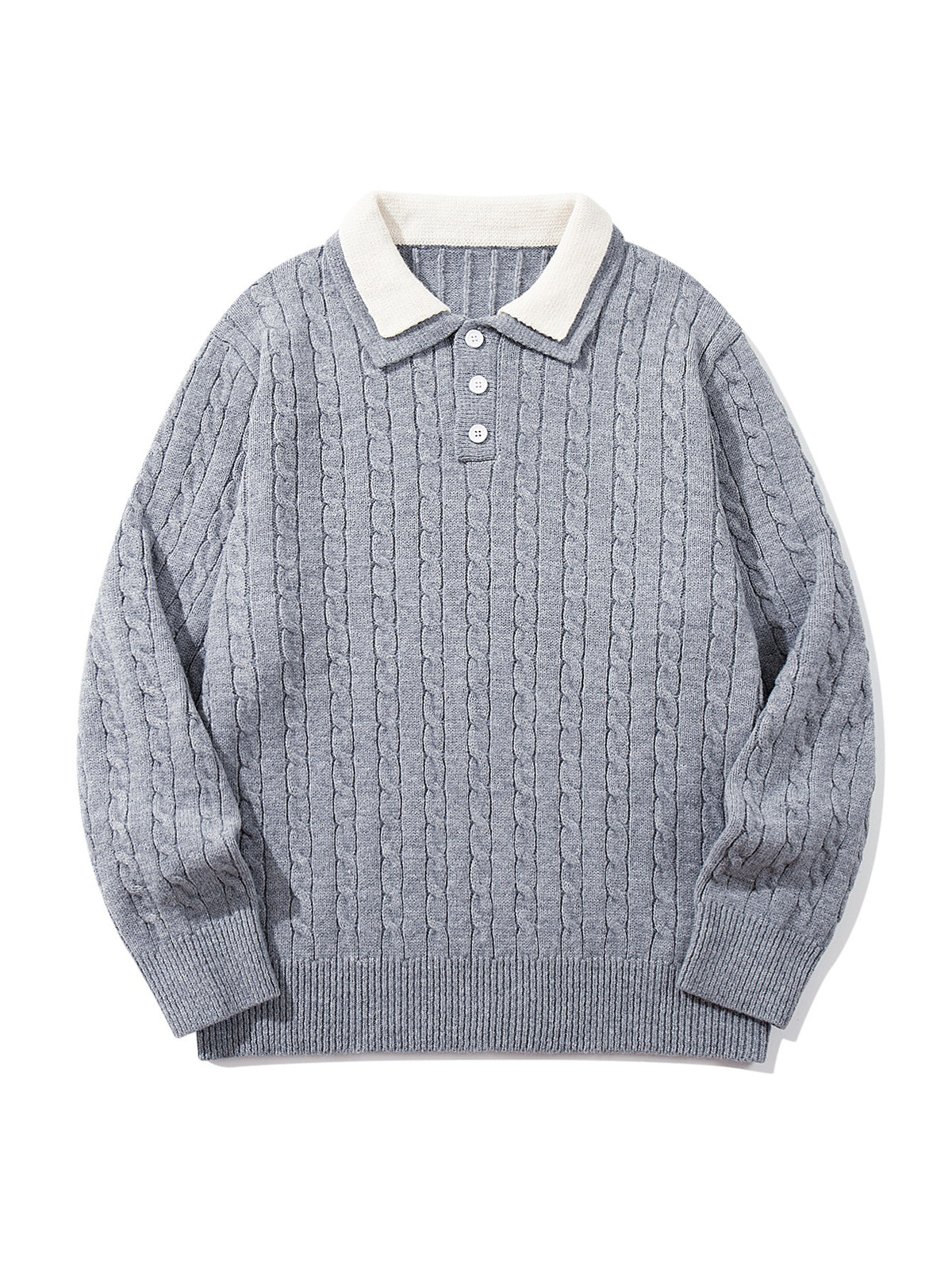 Unisex Polo knit sweater with cable knit and contrast collar EVA-US