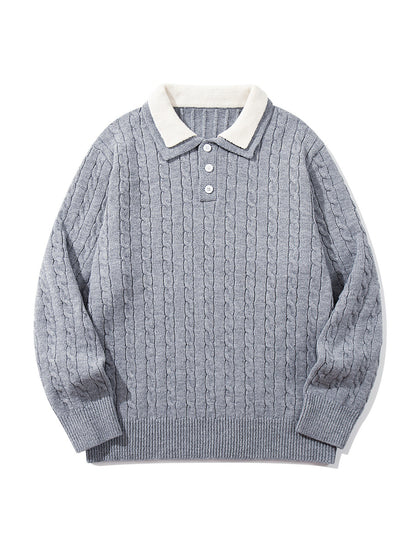 Unisex Polo knit sweater with cable knit and contrast collar EVA-US