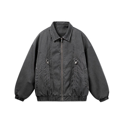 Unisex Oversize Bomber Jacket in Canvas Look with Zipper, Elastic Hem and D-Ring Details EVA-US