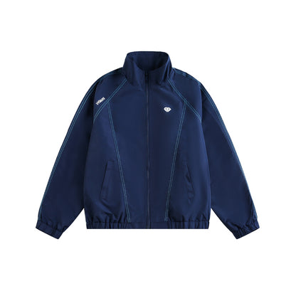 Unisex sporty lightweight training jacket with stand-up collar, contrast stitching, and elastic hem EVA-US
