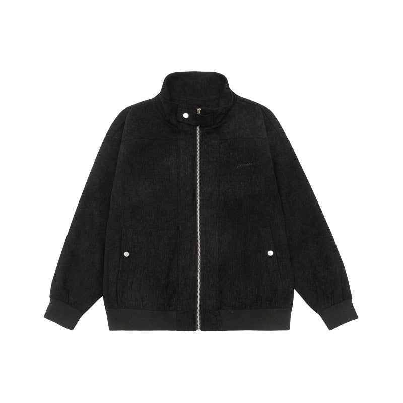 Unisex Teddy-Fleece Bomber Jacket with Stand-up Collar and Snap-button Pockets EVA-US