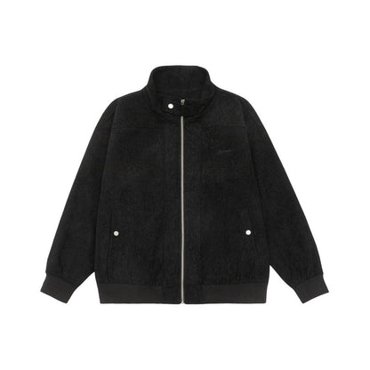 Unisex Teddy-Fleece Bomber Jacket with Stand-up Collar and Snap-button Pockets EVA-US