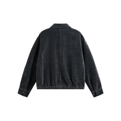 Unisex Boxy Bomber Jacket with Shirt Collar, Front Zipper and Flap Pockets EVA-US