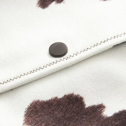 Women's Cropped Shirt Jacket in Boxy Cut with Cow Spot Print and Press Stud Placket EVA-US