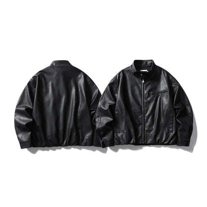 Men's leather pilot jacket with high stand-up collar and zip chest pocket EVA-US