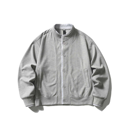 Unisex Short Cut Boxy Blouson Jacket with Waffle Structure, Stand-Up Collar and Contrast Piping EVA-US