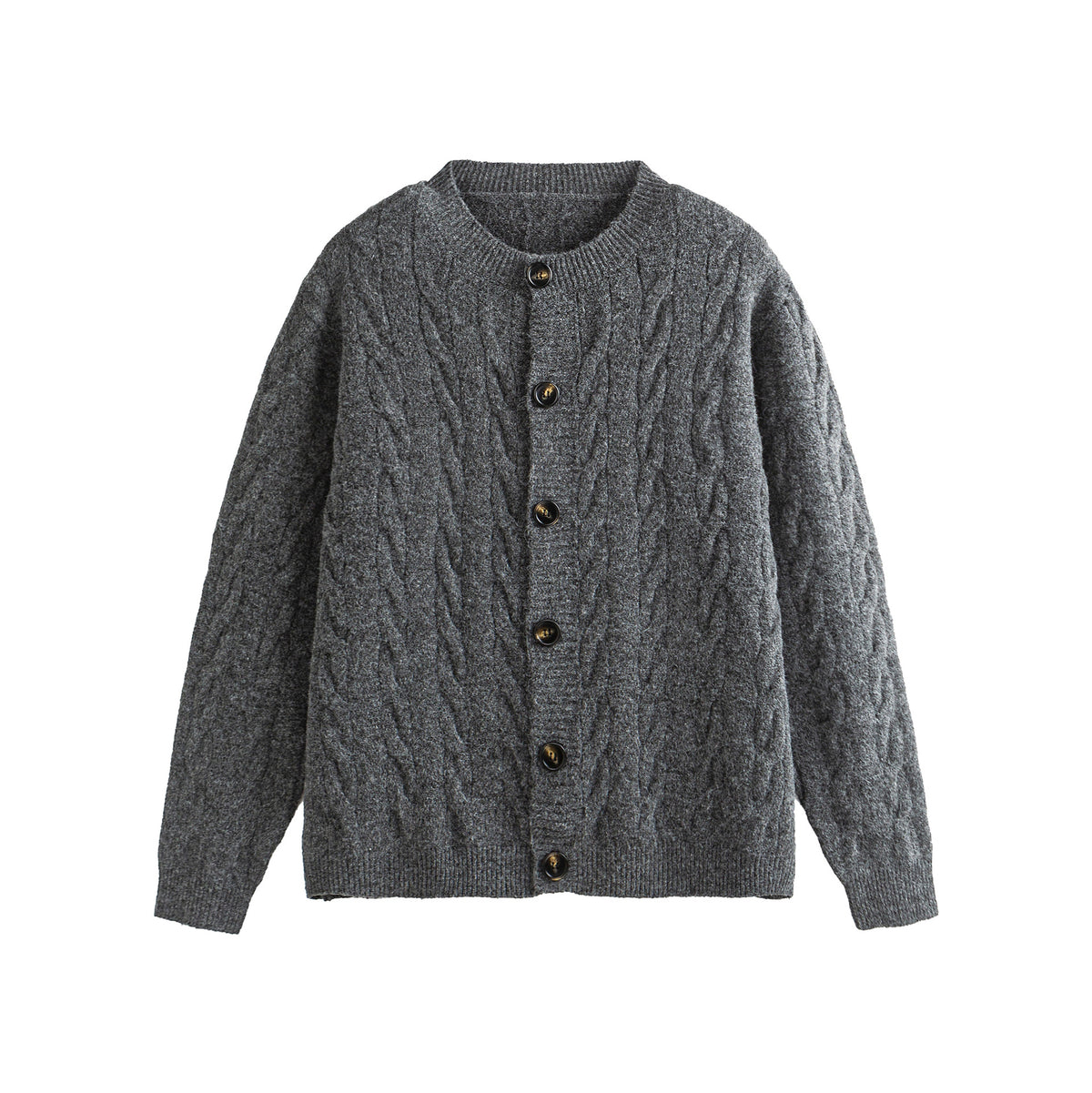 Women's Chunky Knit Cardigan with Cable Knit and Button Placket EVA-US