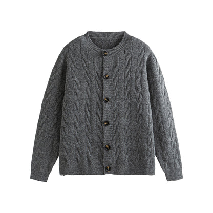 Women's Chunky Knit Cardigan with Cable Knit and Button Placket EVA-US