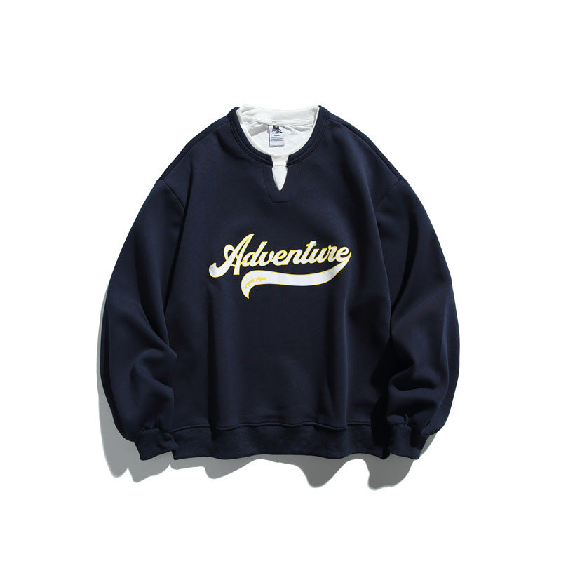Unisex Oversized Sweatshirt with Notch Collar, Layered Effect and Script Print EVA-US