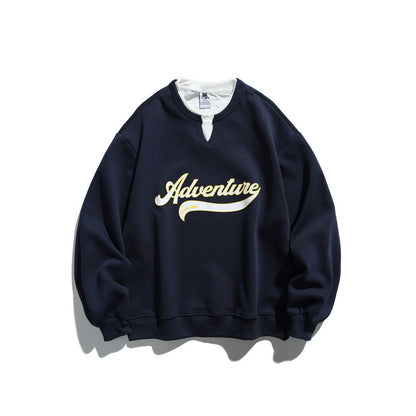 Unisex Oversized Sweatshirt with Notch Collar, Layered Effect and Script Print EVA-US