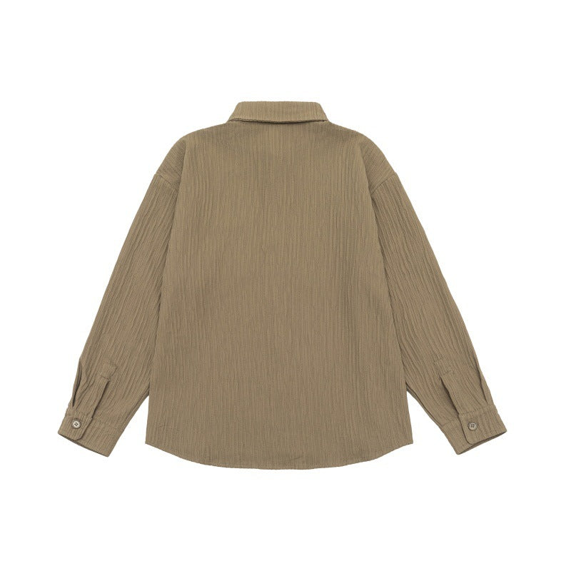 Unisex Textured Oversized Shirt Jacket with Waffle Texture and Chest Pocket EVA-US