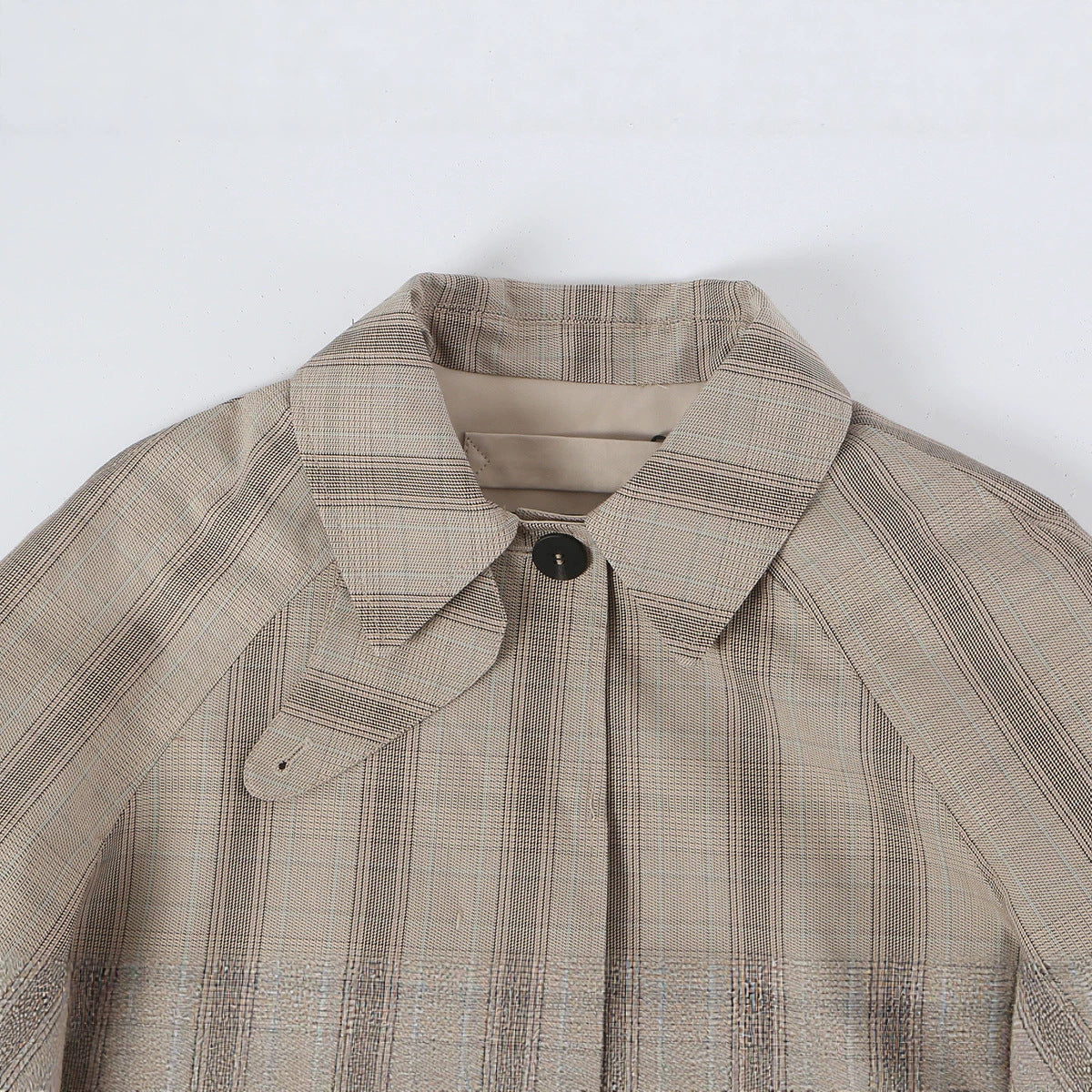 Women's Mid-Length Check Coat with Concealed Button Placket and Raglan Sleeves EVA-US
