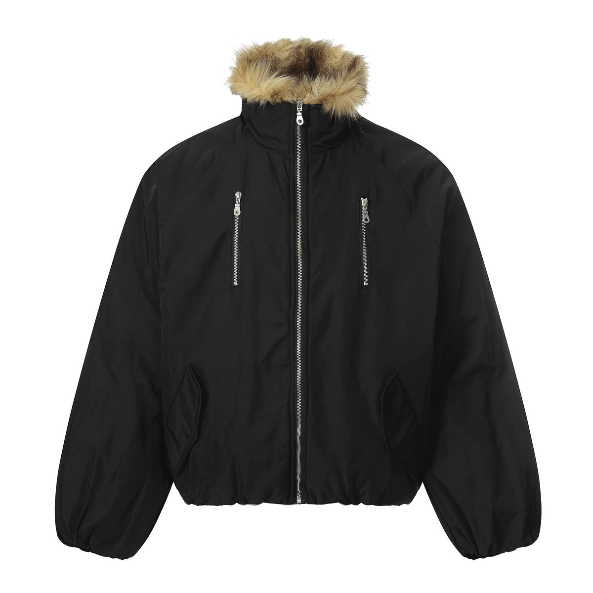 Men's short-cut boxy puffer jacket with faux fur hood and vertical zip pockets EVA-US