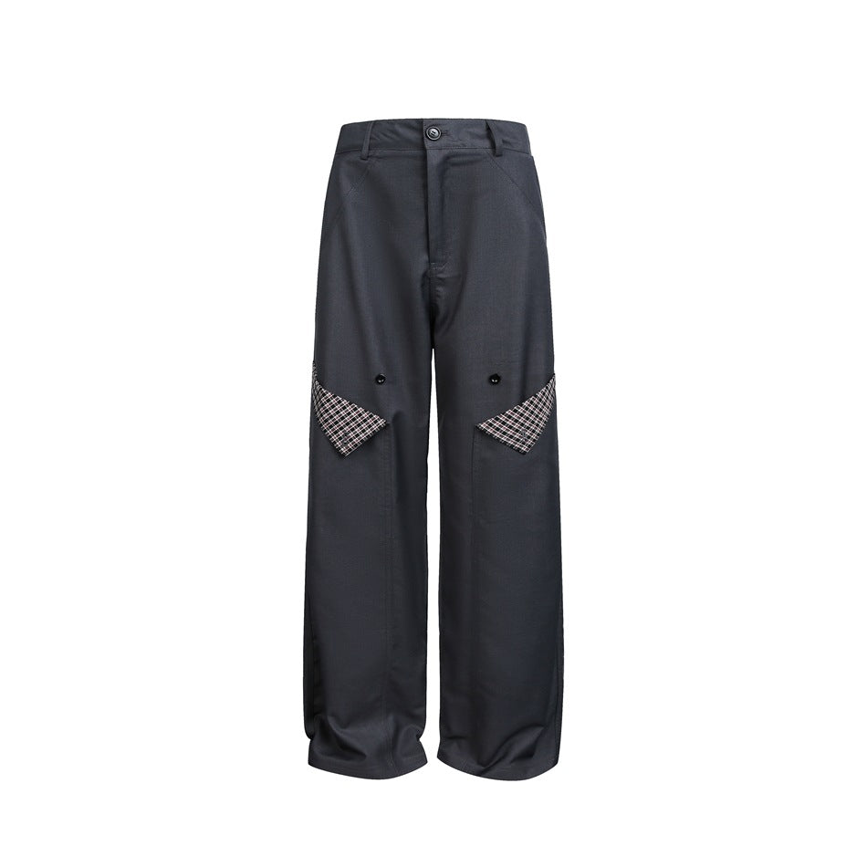 Women wide waistband pants with decorative checked inset pockets EVA-US