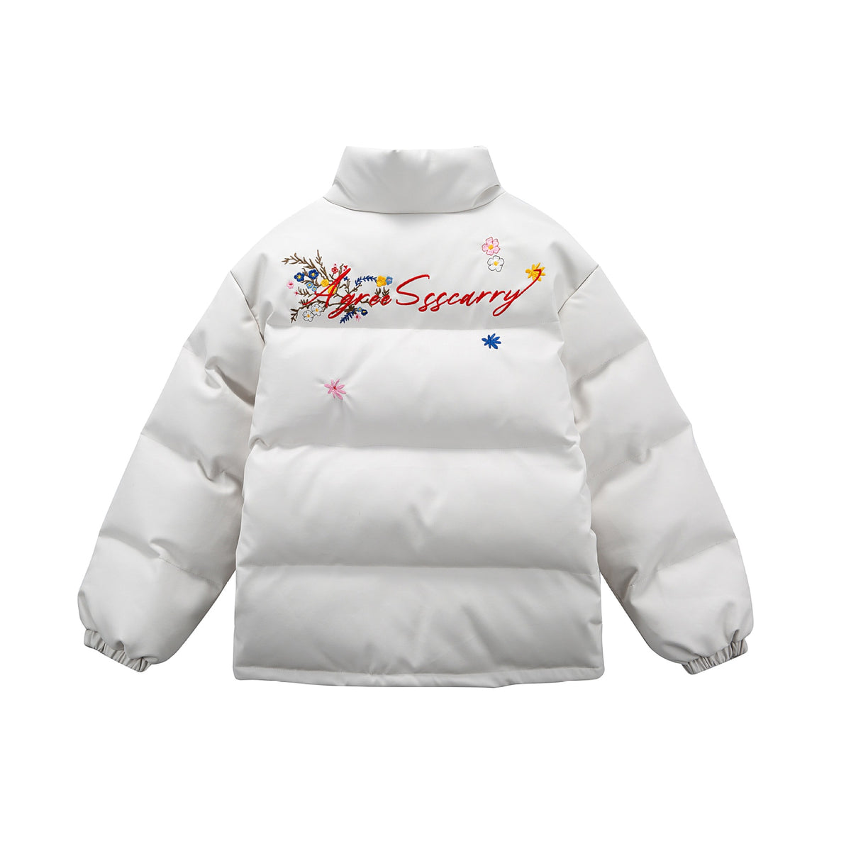 Women's Quilted Short Jacket with Floral Embroidery and High Stand-Up Collar EVA-US