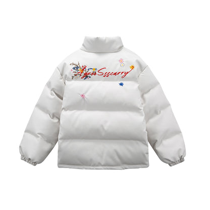 Women's Quilted Short Jacket with Floral Embroidery and High Stand-Up Collar EVA-US