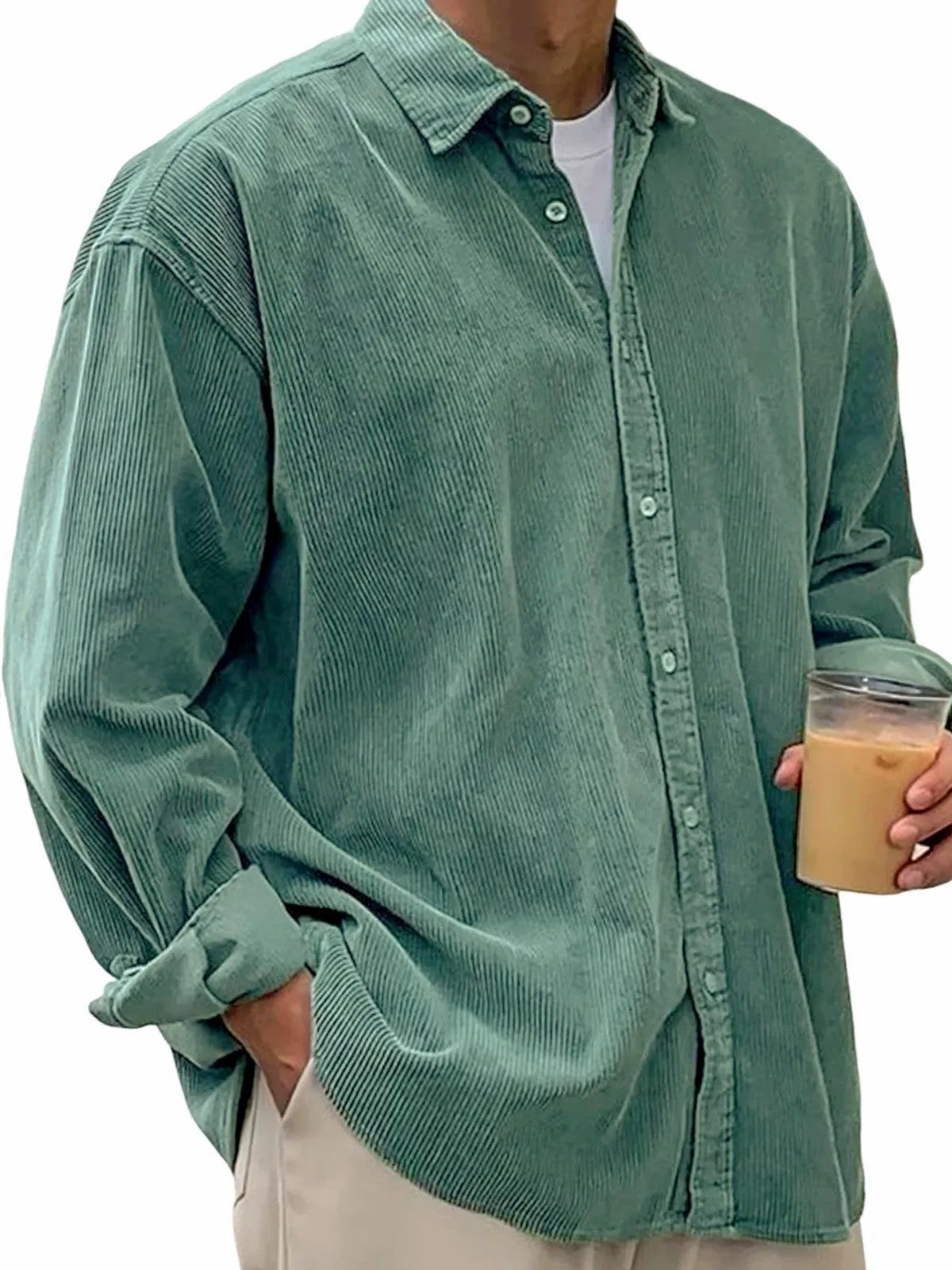 Men's casual cord shirt made of fine corduroy with oversized fit EVA-US