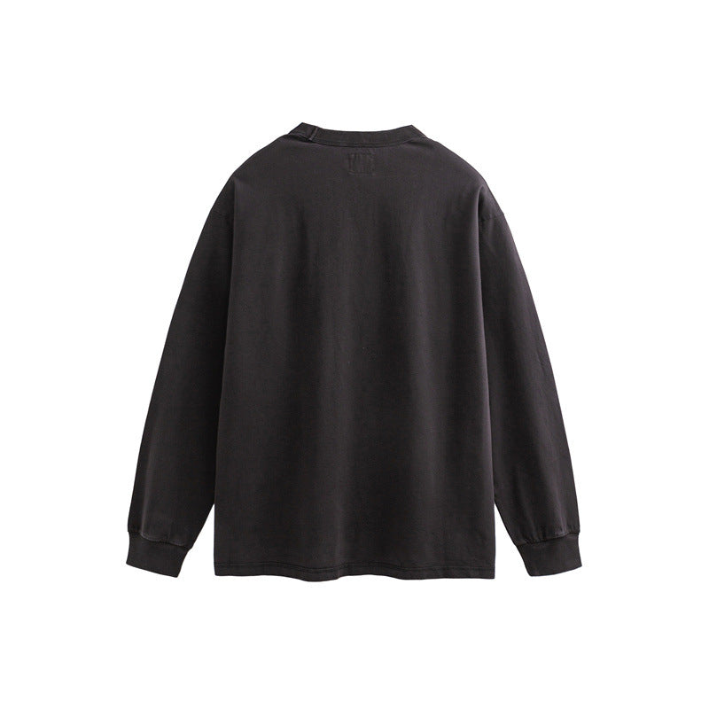 Unisex Oversize Long Sleeve Sweatshirt with Relief Logo and Vintage Washed Cotton Blend EVA-US