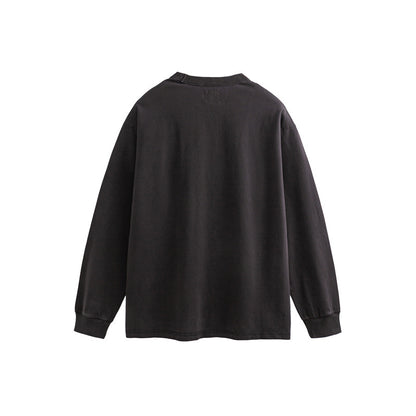 Unisex Oversize Long Sleeve Sweatshirt with Relief Logo and Vintage Washed Cotton Blend EVA-US