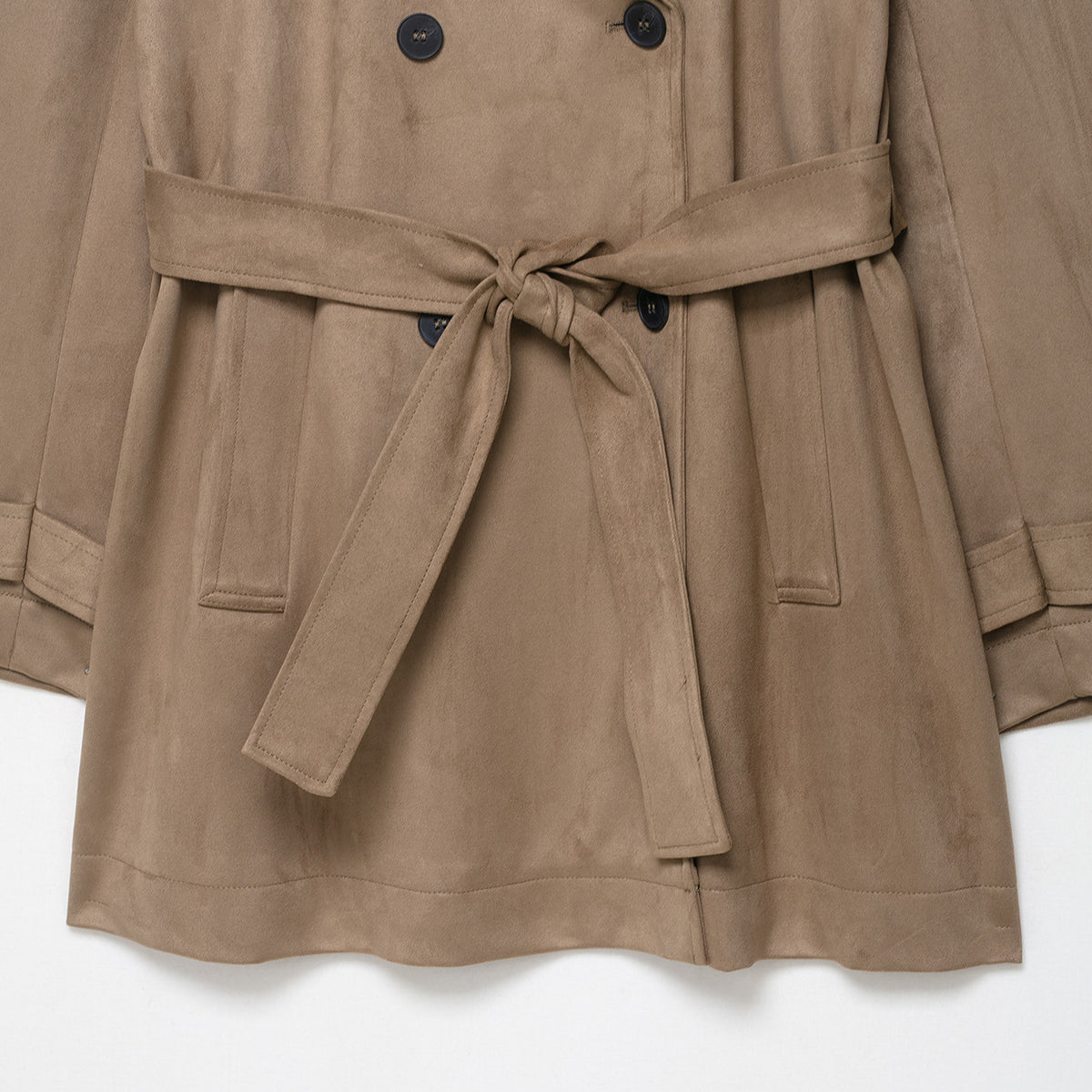 Ladies trench coat in velour leather look double-breasted with waist belt EVA-US