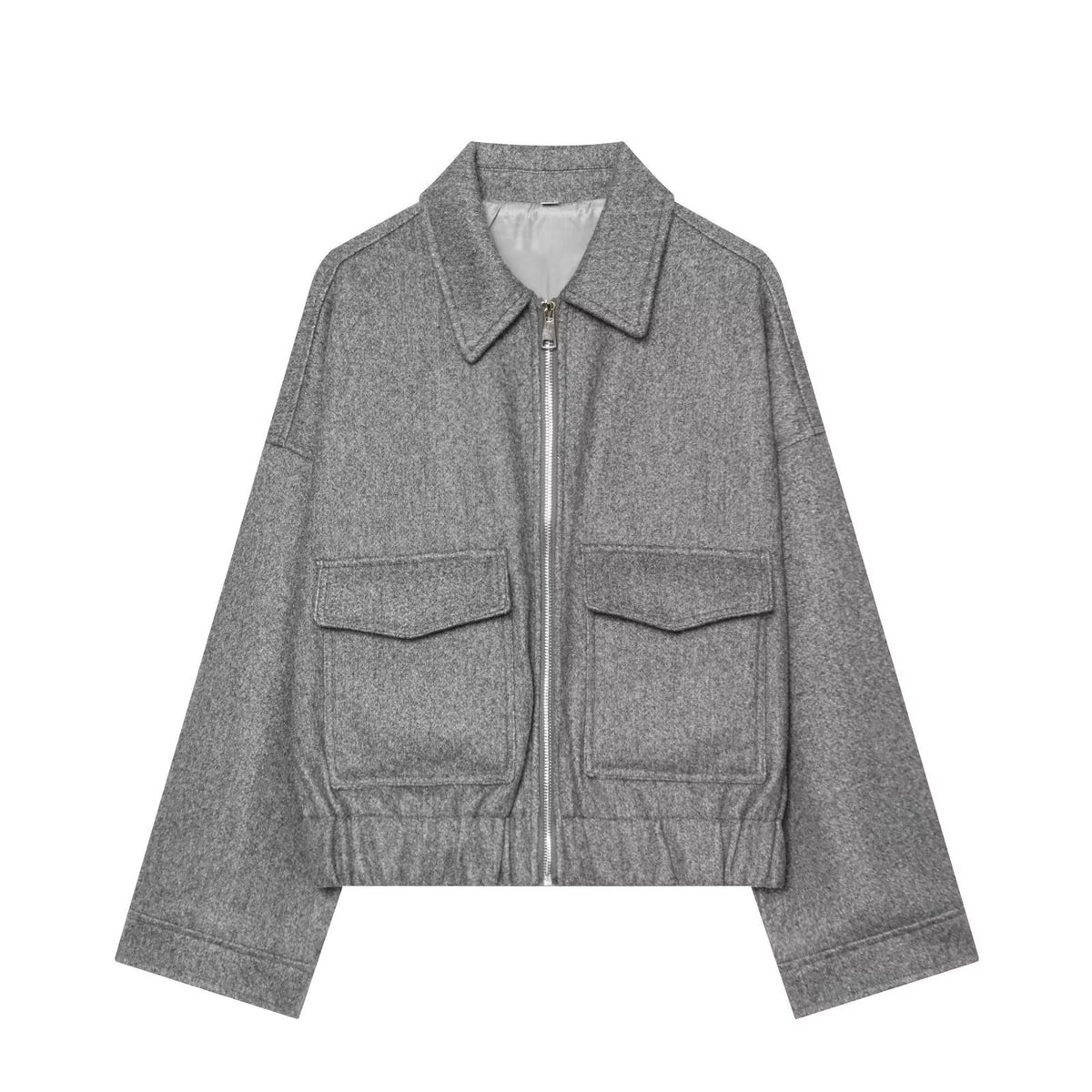 Ladies short jacket made of wool blend with zipper, flap pockets and elastic hem EVA-US
