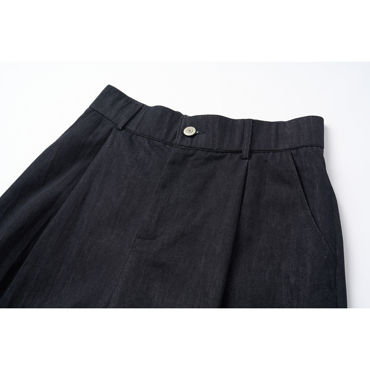 Women's high-waisted wide culotte pants made of denim mix with pleats and button closure EVA-US