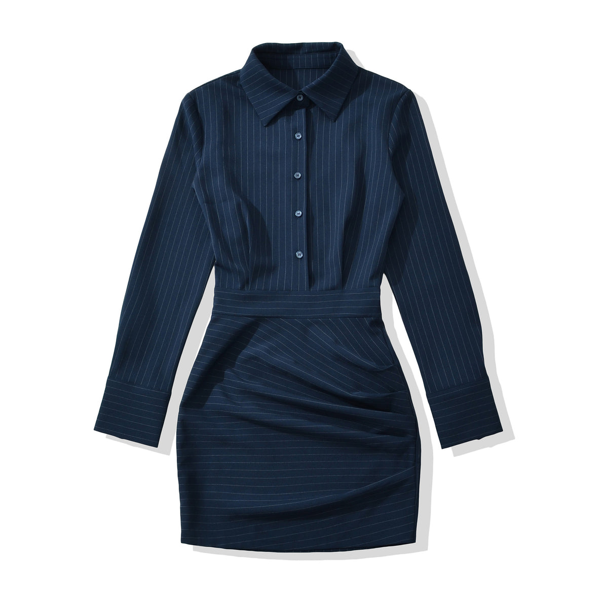 Women Tailored Midi Dress with Shirt Blouse Top and Pinstripe Design EVA-US