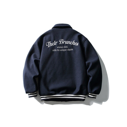Men's Boxy College Blouson Jacket made of wool blend with snap button closure and striped ribbed cuffs EVA-US