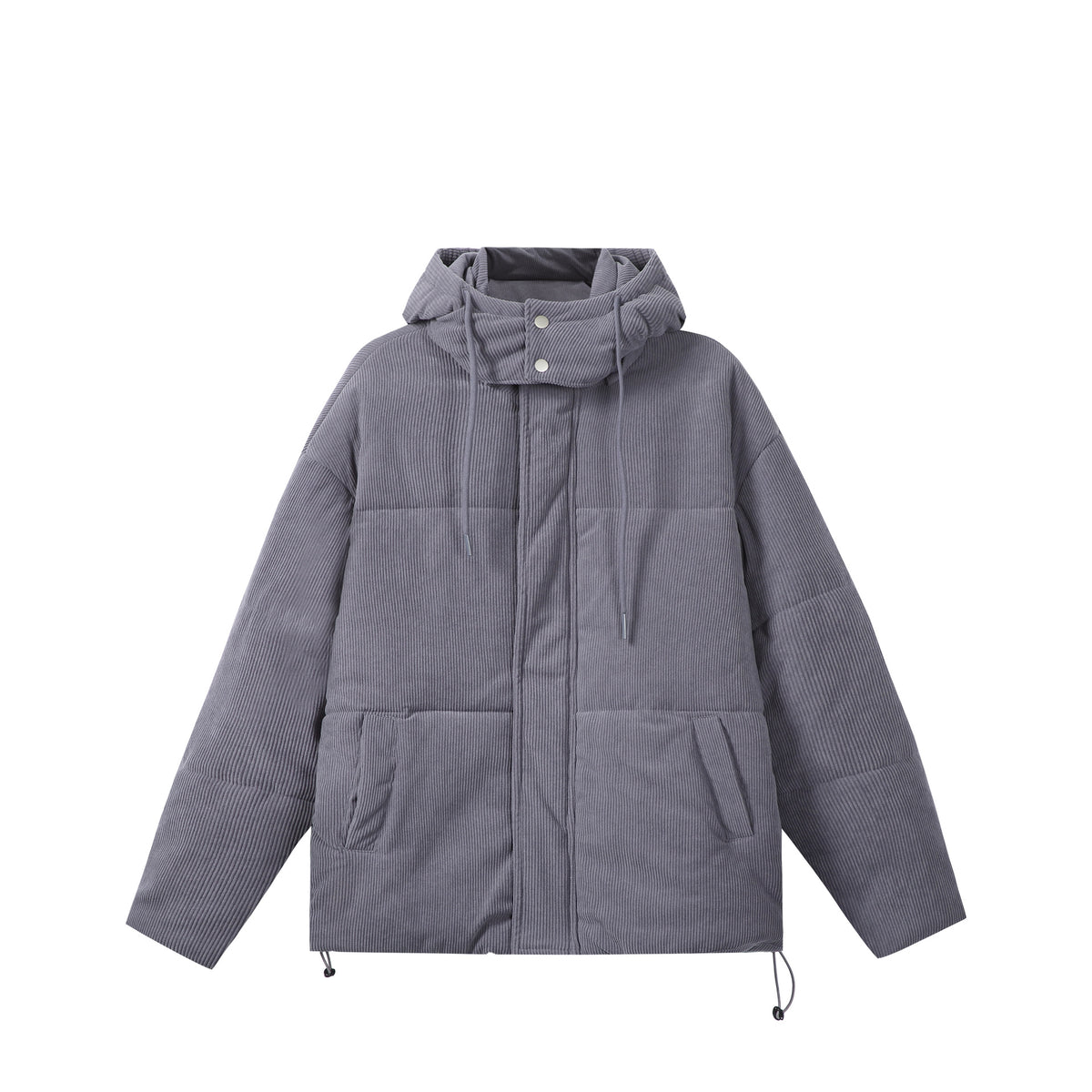 Unisex Quilted Cord Parka in Boxy Cut with High Collar and Drawstring EVA-US
